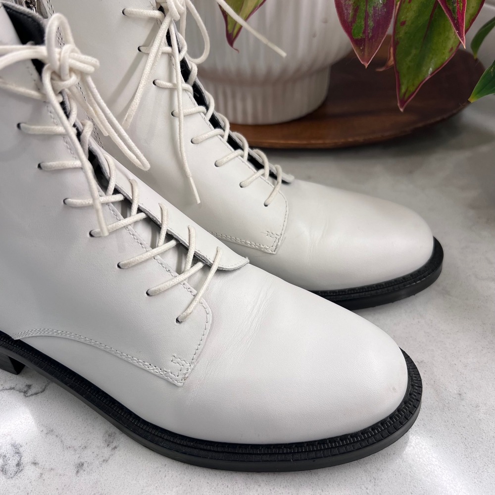Sam Edelman Nina White Leather Lace Up Side Zip Combat Boots Womens 9M 39 - Picture 2 of 11
